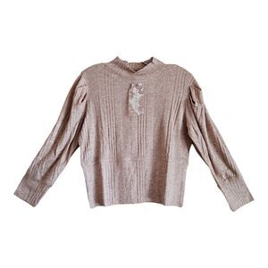 BAND OF THE FREE Women's L Cropped Sweater Tan Beige Ribbed Long Sleeve Soft 38"